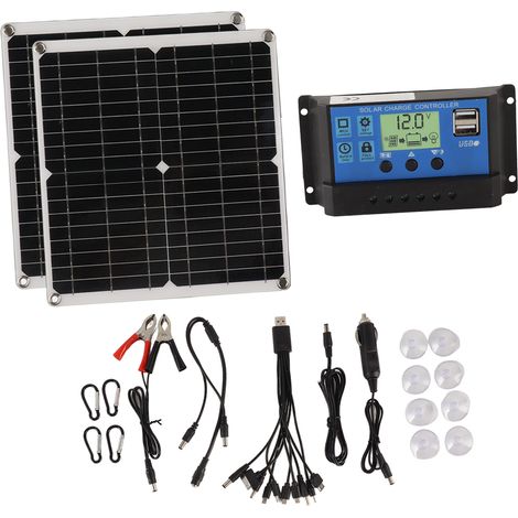 Kit de panneau solaire 50 W avec contrôleur de charge solaire 60 A et 2 ports USB pour camping-car et autres véhicules de loisirs en cas de panne de courant. (1/5)