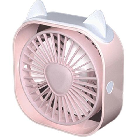Ventilateur de bureau USB, mini ventilateur de bureau, 3 vitesses de rotation, ventilation puissante, motif oreilles de chat, rose