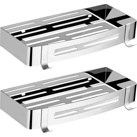 Wandregal für Bad/Küche, Duschablage aus Edelstahl, Wandmontage, keine Schrauben oder Bohren erforderlich, für eine saubere und einfache Installation. 2er-Set silberfarbene Regale. (1/5)
