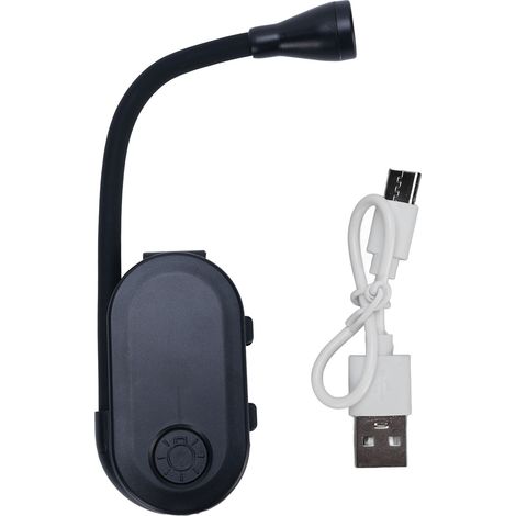 Liseuse LED Rechargeable Clip Noir Lumière 3 Modes Dimmable USB (1/5)