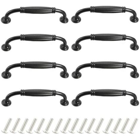 Pair poignee de meuble cuisine noir 96mm 8 Pièces Poignée de Porte Poignee de Meuble Vintage Poignet de Porte Cuisine Alliage d'aluminium Poignee Meuble pour Porte,Espacement des trous de 96mm (1/5)