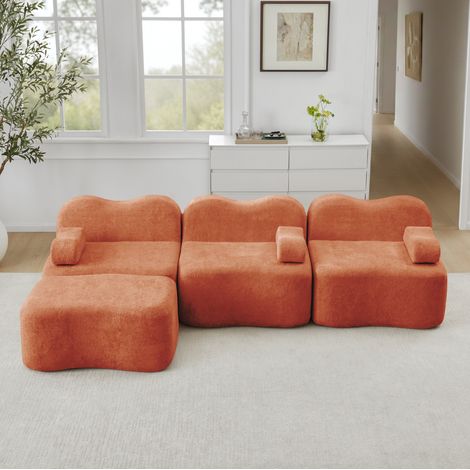 Modulares Ecksofa 288x167x70 cm Orange Samt mit Ottomane und tiefer Sitzfläche (1/5)