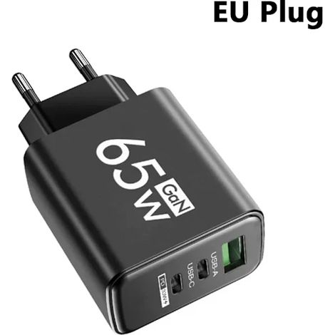Chargeur secteur USB PD 65 W, chargeur de type C, adaptateur de téléphone à charge rapide pour iPhone 15, Xiaomi, Huawei et Samsung, prise UE, noir (1/4)