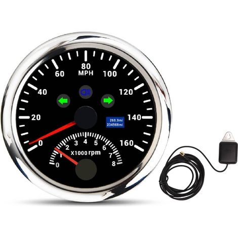 Compteur de vitesse GPS avec tachymètre 8000 tr/min DC9 à 32V IP67 étanche 0 160MPH rétro-éclairage rouge précis pour bateau ATV cadran noir (1/5)