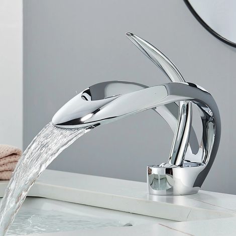 Grifo de baño de diseño creativo premium BOMCLAP 1, grifo de lavabo de latón de un solo orificio estilo cascada, accesorios de baño (1/5)