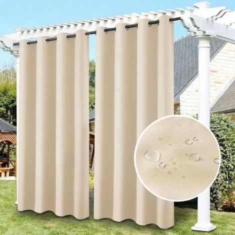 Rideau extérieur occultant 132×244 cm beige - polyester imperméable anti-UV, œillets (1/4)