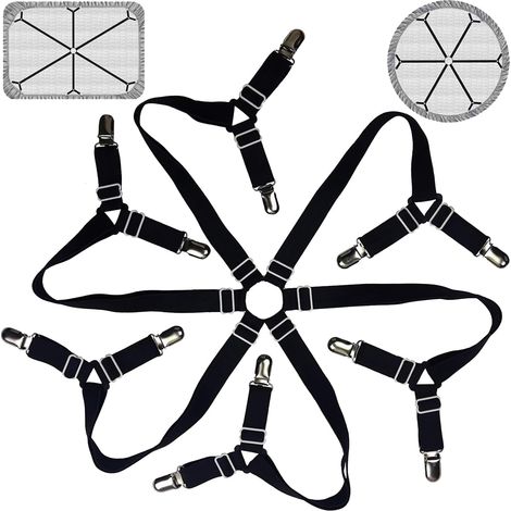 Tendeur Drap Housse, Attache Drap Housse avec 12 Clips Métalliques, Élastiques Ajustable Sangle Drap-Housse, Élastique pour Tenir Les Draps, pour Tous Les Matelas Ronds et Carrés(Noir) (1/5)