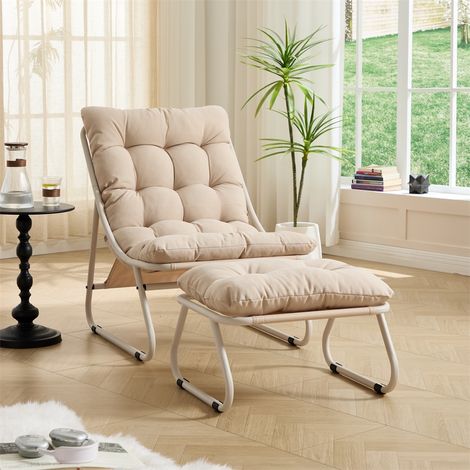 Fauteuil de Jardin avec Repose-pied - 65x78x86cm - Chaise Lounge Inclinable avec Coussin Moelleux - Acier & Coton - Beige (1/5)