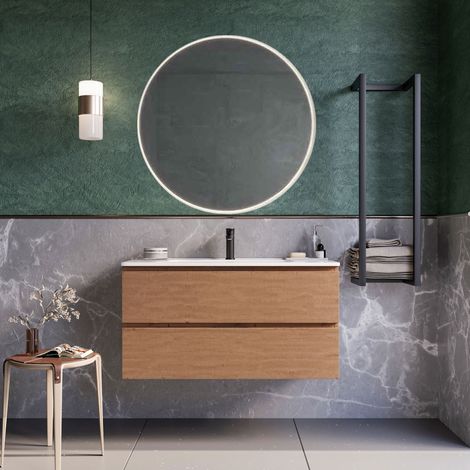 Mobile bagno sospeso 80cm rovere cartagena armony, selezione accessori senza specchio
