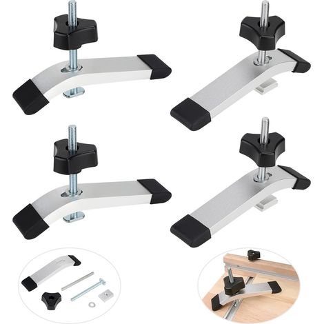 Paquete de 4 abrazaderas de sujeción de riel en T de aleación de aluminio aplicables, juego de abrazaderas de sujeción de riel en T de acción rápida para herramientas de carpintería y metalurgia (1/5)