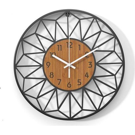 Geräuschlose 30 cm Wanduhr aus Massivholz und Metall, ohne Ticken (Batterien nicht enthalten).