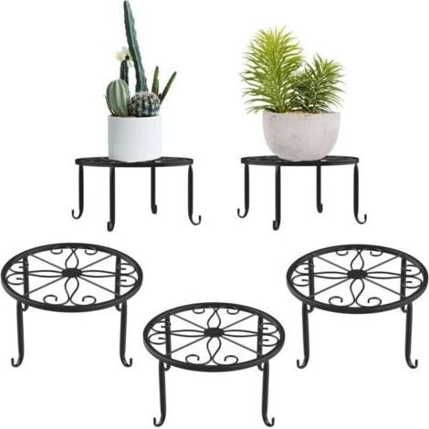 Support pour Plantes en Pot, [Lot de 3] Porte-Pots de Fleurs en Fer pour l'intérieur, Résistant à la Rouille, 9 Pouces Support de Jardin Durable en Métal - Noir (1/4)