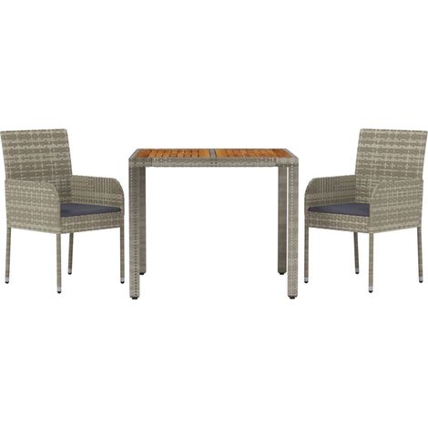 Set comedor de jardín 3 piezas con cojines ratán sintético gris vidaXL (1/4)