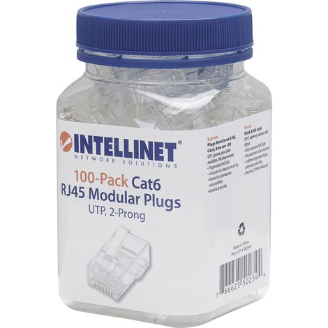 Intellinet  Intellilnet 100er-Pack Cat6 RJ45-Modularstecker UTP 2-Punkt-Aderkontaktierung für Litzen (1/2)