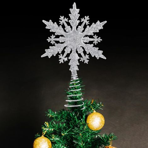 Flocon De Neige Étoile Pointes De Sapin De Noël 13 X 21 Cm Super Brillant Paillettes Noel Décoration Christmas Tree Topper Star Argent (1/5)