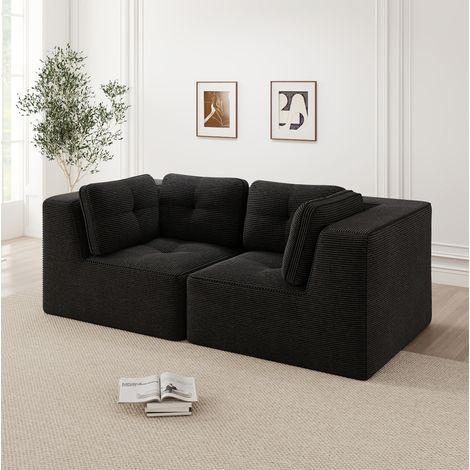 Sofá modular esquinero de 2 plazas sin estructura de pana negra OKWISH (1/5)