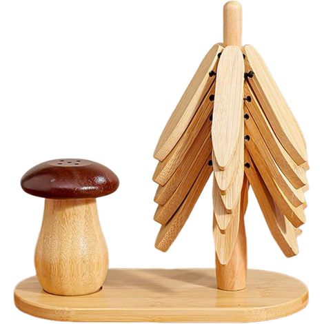 Dessous de plat en bois, forme arbre, pliable, avec support (1/5)