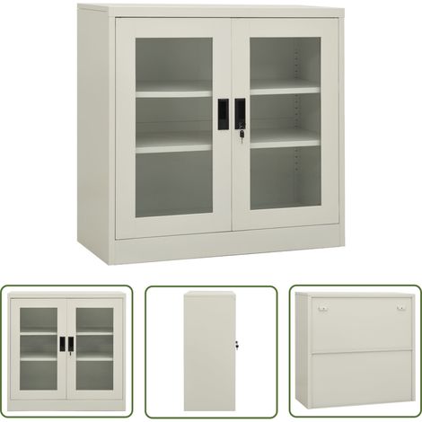 The Living Store Armoire de bureau Gris clair 90x40x90 cm Acier - Meuble De Classement - Armoire De Bureau - Rangement Documents - Armoire Métallique - Armoire Vitrée (1/5)