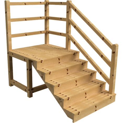 MILANO Außentreppe 5 geschlossene Stufen H88 cm - Podest L116 x B120 cm - Treppengeländer rechts - Podestgeländer rechts und hinten