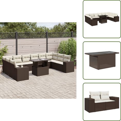 11-tlg. Garten-Sofagarnitur mit Kissen Braun Poly Rattan - Garten Sofagarnitur - Garten Sofagarnituren - Outdoor Sofagarnitur - Sofagarnitur Terrasse