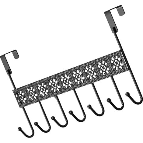 porte serviettes modernes en fer avec 7 crochets noirs fixés (1/5)