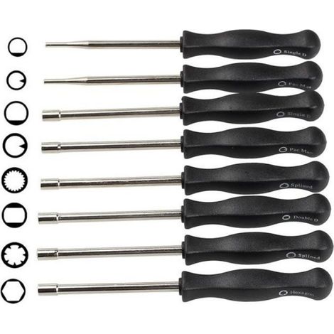 Set de 8 Outils de Réglage de Carburateur/ Tournevis de Réglage Embout Pac Man / Single D / Double D / Hexagone / 21-Dents Splinde (1/2)