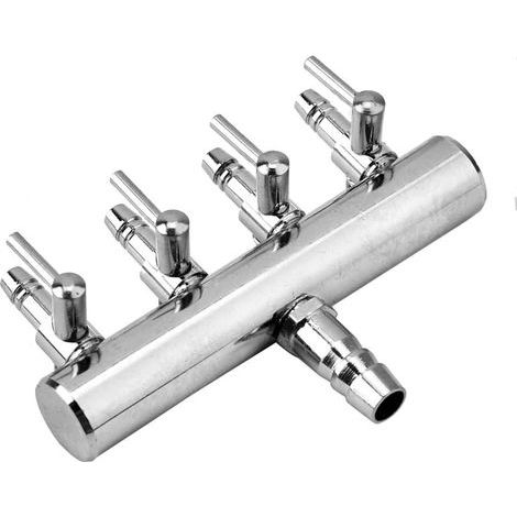 Répartiteur D'air Réglable en Acier Inoxydable pour Aquarium Valve Anti-Retour Entrée 8 mm Sortie 4 mm Séparateur De Flux D'air pour Aquarium pour Aquarium D'aquaculture Boîte à Poissons (4 Voies)