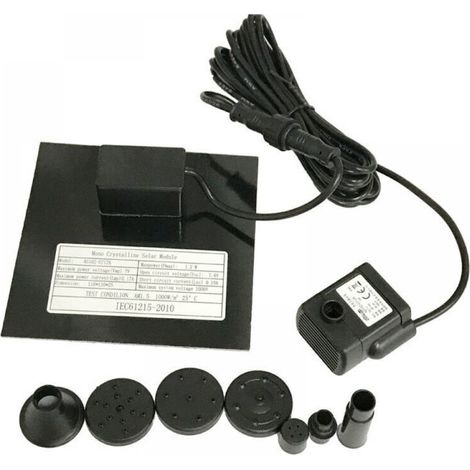 7V 1.2W Pompe Solaire Pour Fontaine. Pompe à Eau Solaire avec 6 Buses Kit de Fontaine Submersible sans Brosse.11x11cm.Longueur de ligne 3m (1/4)