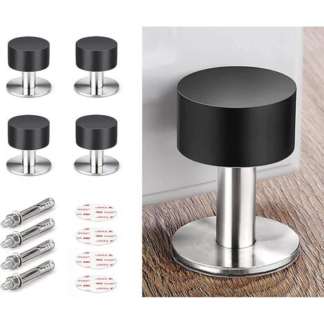 Lot de 4 Arrêt de fenêtre, Arrêts de Porte, Stop Porte au Sol, Butoirs de Porte en Acier Inoxydable - Solide & Pratique - deux méthodes d'installation : adhésif 3M ou boulon - Noir