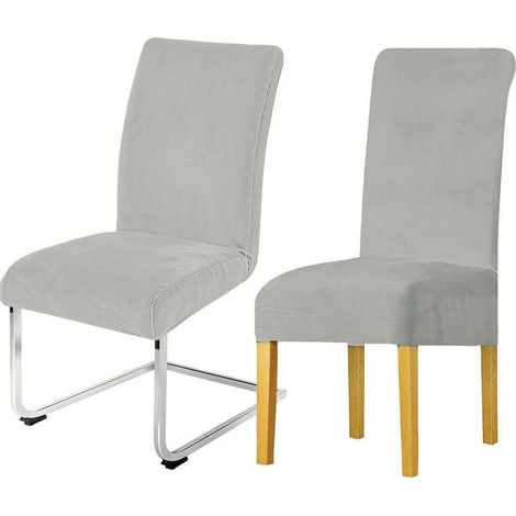 Stuhlhussen 2er Set, Samt, Stretch, abnehmbar, waschbar, hellgrau (1/5)
