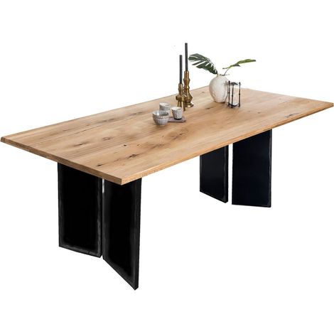 Table de salle à manger en chêne sauvage et métal style industriel 200x100 cm - PANGIVO (1/4)