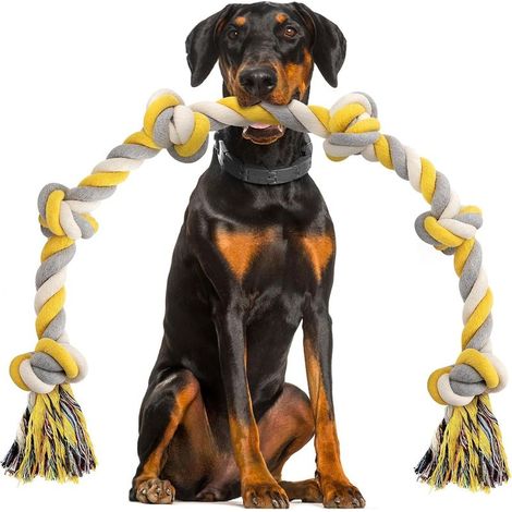 XXL 6 Nœuds Jouet Chien Corde pour Grands Chiens et Mâcheurs Agressifs 100cm Jouet de Corde Très Résistant Presque Durable Jouet de Traction pour Chien Chiot en Coton (1/5)