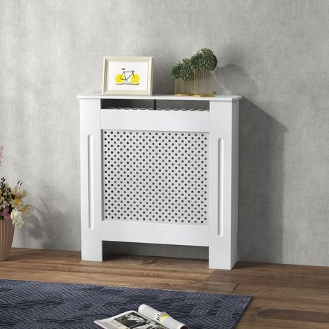 Cubre Radiadores, 78x19x82 cm, Cubierta para Radiador Moderna de MDF, con Estante Superior y Listones, para Salón, Dormitorio, Pasillo, Blanco (1/5)