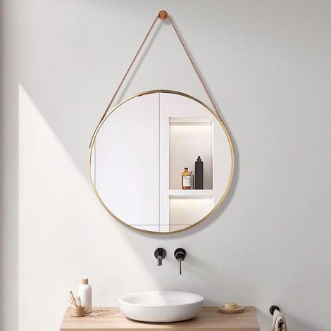 Miroir mural rond de 30 cm avec sangle pour salon, chambre à coucher, salle de bain, décoration murale (doré) (1/5)