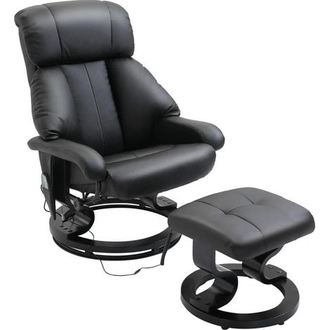 Fauteuil TV pivotant 360° en simili cuir noir avec fonction relax et repose-pieds, 76 x 80 x 102 cm (1/5)