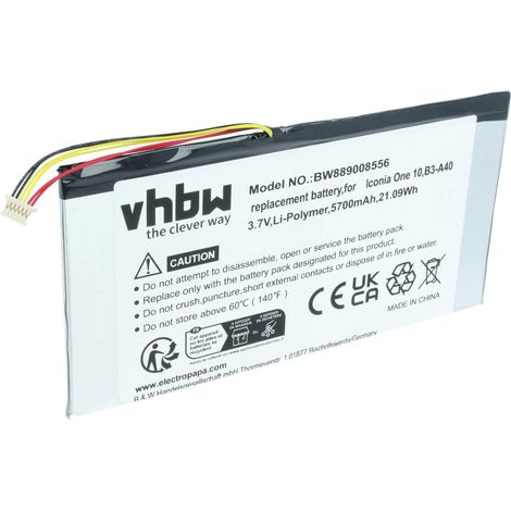 vhbw Akku kompatibel mit Acer Iconia One 10 B3-A40 Tablet Pad (5700 mAh, 3,7 V, Li-Polymer) mit 6-Pin-Anschluss (1/5)