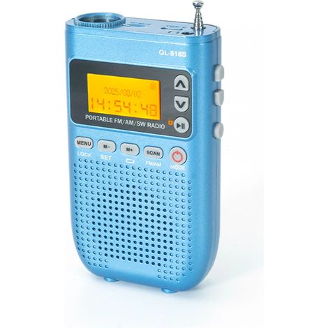 (Bleu) Mini radio FM/AM/SW - Haut-parleur Bluetooth - Lampe torche - Minuterie de sommeil - Compatible carte TF (1/5)