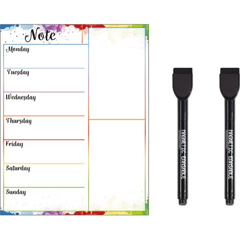 Tableau Blanc Magnetique - Planning Hebdomadaire pour Frigo - 17,8 x 23 cm - Pour Menu Liste de Courses et Mémos - 1 Pièce (1/5)