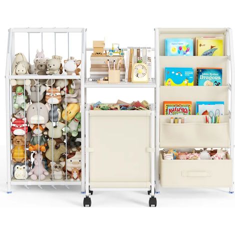 Meuble de rangement enfant à roulettes 3 pochettes suspendues + tiroir anti-basculement coins arrondis roues pivotantes 360° verrouillables pour chambre et salle de jeu (1/5)