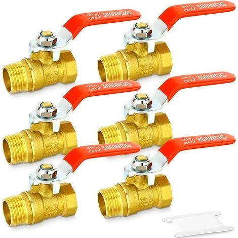 6PCS 1/2 Inch Brass Mini Ball Valve Shut Off Switch, 1/2 Inch Male x Female BSP Thread Pipe Fitting (1/5)