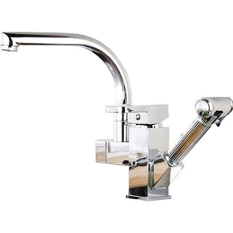 Kitchen Sink Faucet Pull Out Copper Hot and Cold Dishwasher 360 Rotatable Sink Faucet Basin Tap,Silver (1/5)