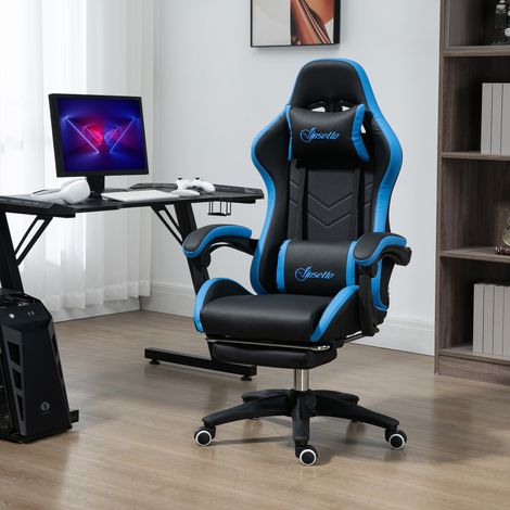 Sedia da gaming, sedia ergonomica da gaming con schienale reclinabile a 135° e supporto lombare, 65 x 65 x 121-129 cm, nera