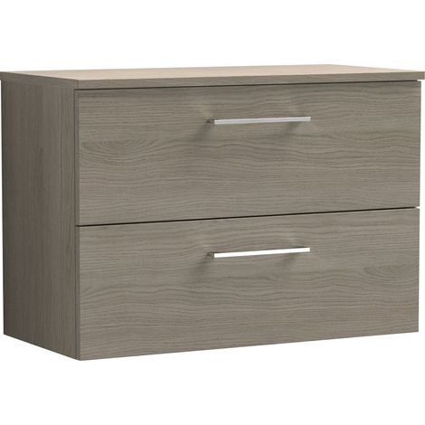Nuie Arno Wall Hung 2-Drawer Vanity Unit with Worktop 800mm Wide - Solace Oak Woodgrain (1/5)