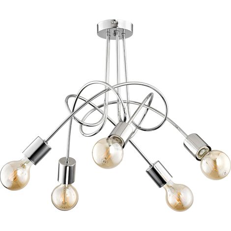 Alfa Tango Chrome 5-Light Chandelier Pendant Ceiling Lamp, Metal IP20, 5xE27 Sockets Max 60W, Dimmable Modern Lighting for Living Room & Dining, Polished Silver Finish (1/4)