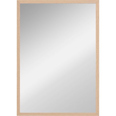 Rechteckiger Wandspiegel 50 x 70 cm mit 4 Haken, Rahmen in Naturholzoptik, MDF (1/5)