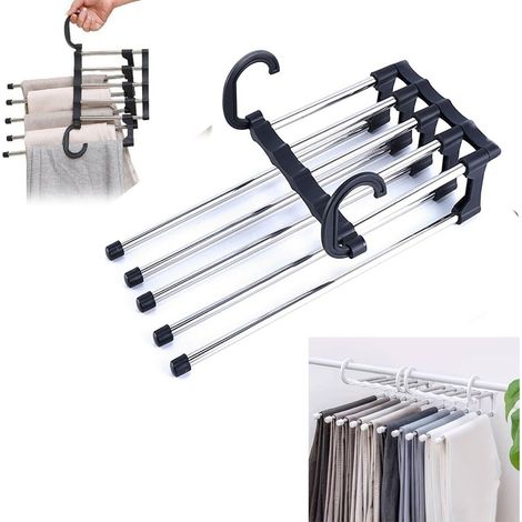 CINTRE PLIABLE POUR 5 PANTALONS, PLIABLE ET AVEC CROCHET, POUR PLACARD DE SALLE DE BAIN (1/5)