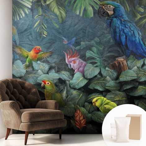 Tapete Vliestapete mit Kleber- abwaschbar - Raumgestaltung Schlafzimmer Wohnzimmer Tapete Exotischer Dschungel 250x250 cm (1/5)