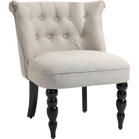 Poltrona relax vintage in lino beige con struttura in legno 67 x 67 x 78 cm MODENUIT (1/5)