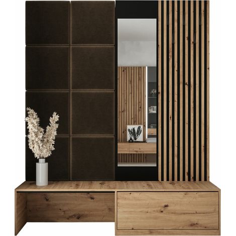 Conjunto para recibidor Fabor, Roble Artisan + Manila 04, 205x172x42cm, Espejo, Tapiz, Aglomerado laminado, Colocada