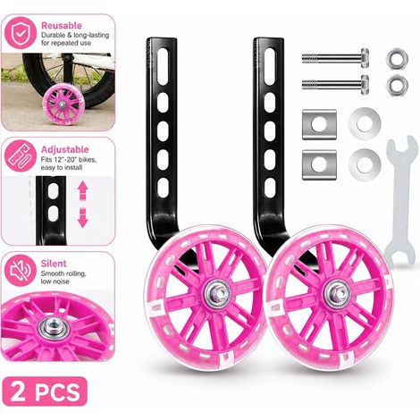 Roues d'entraînement réutilisables ajustables (12-20 pouces), clignotantes et silencieuses, couleur rose (1/5)